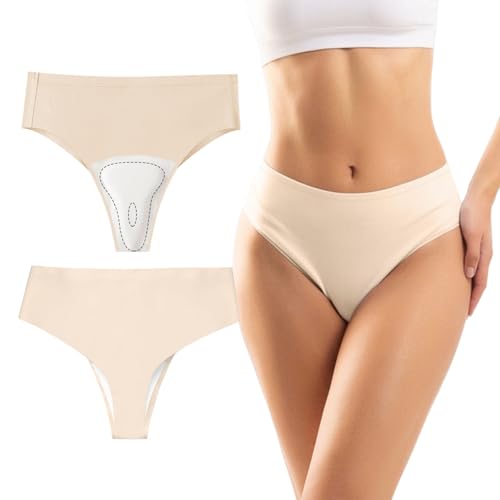 Kedixiest Nahtloser Tanga für Damen, ohne Kamelzehe, unsichtbar, Sport-Tanga, atmungsaktive Unterwäsche, Beige, L von Kedixiest