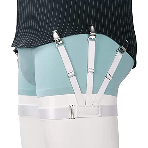 Herren Hemdstäbchen Upgrade Verstellbar Elastisch Strumpfband Military Shirts Halter mit rutschfesten Verriegelungsklemmen, Weiß, Large von Kedofe