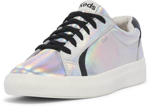 Keds Damen Pursuit Lace Up Sneaker, Silber schillerndes Leder, 42 EU Weit von Keds