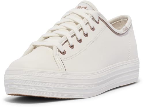 Keds Triple Kick Damen-Sneaker aus Leder, Weiß/Rotgold, 40 EU von Keds