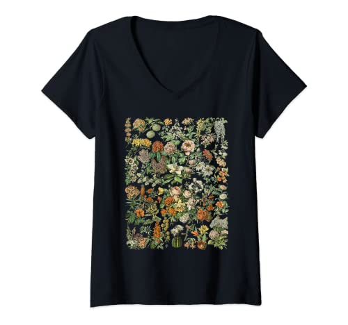 Damen Vintage Inspired Flower Botanical Chart Second Edition T-Shirt mit V-Ausschnitt Damen Vintage Inspired Flower Botanical Chart Second Edition T-Shirt mit V-Ausschnitt von Kee Floral Chart