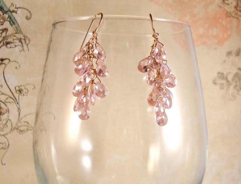 Cz Pink Briolette Und Gold Filled, Rose Gold Filled Oder Argentium Sterling Silber Ohrringe - "Pink Bubbly" Made To Order." von KeeDesigns