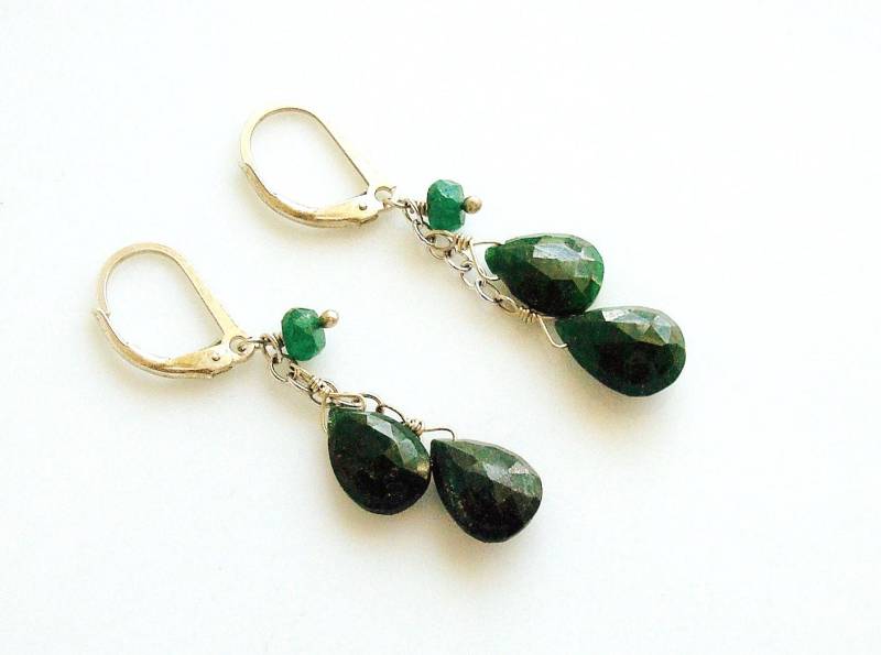 Echter Smaragd Und Sterling Silber Baumeln Ohrringe, Mai Geburtsstein - Made To Order von KeeDesigns