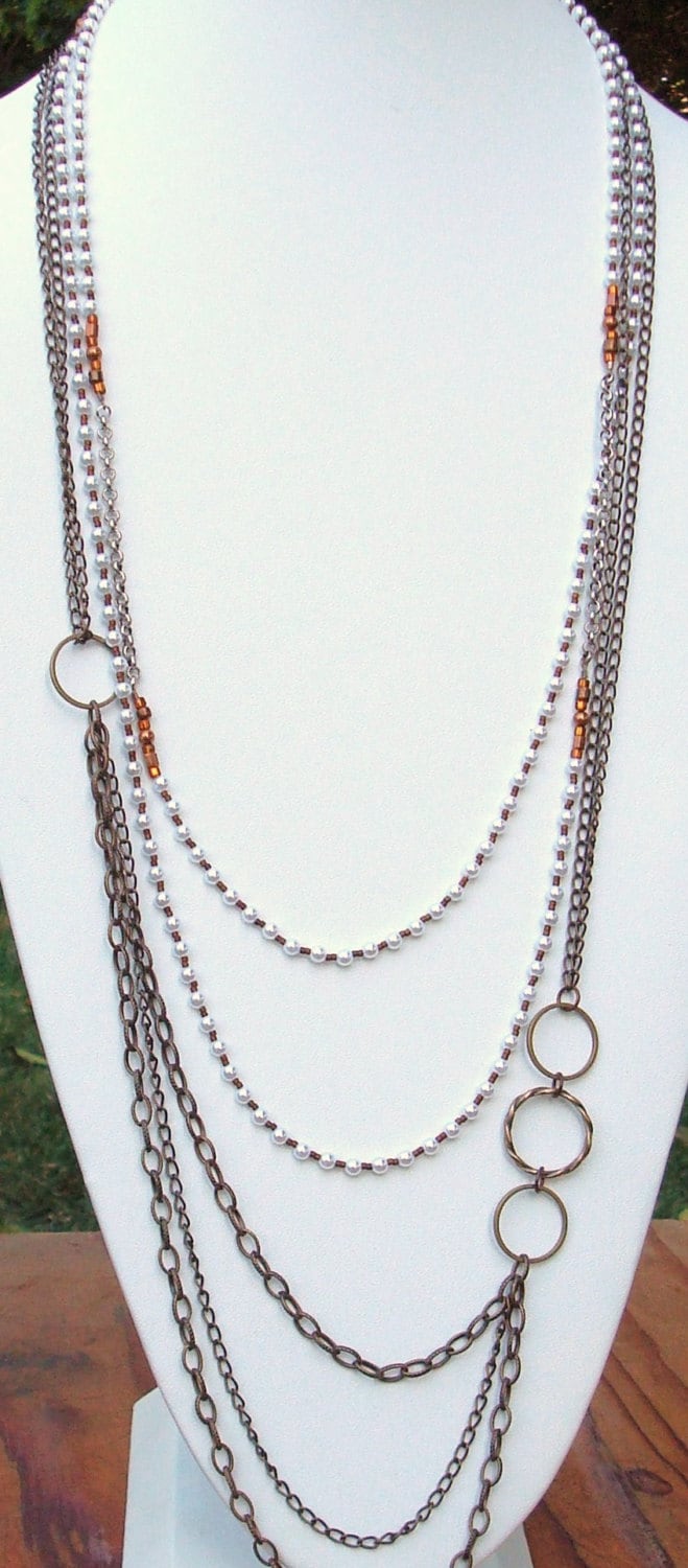 Perle Und Bronze Layered Halskette Set Wickelbare Perlenkette von KeeDesigns