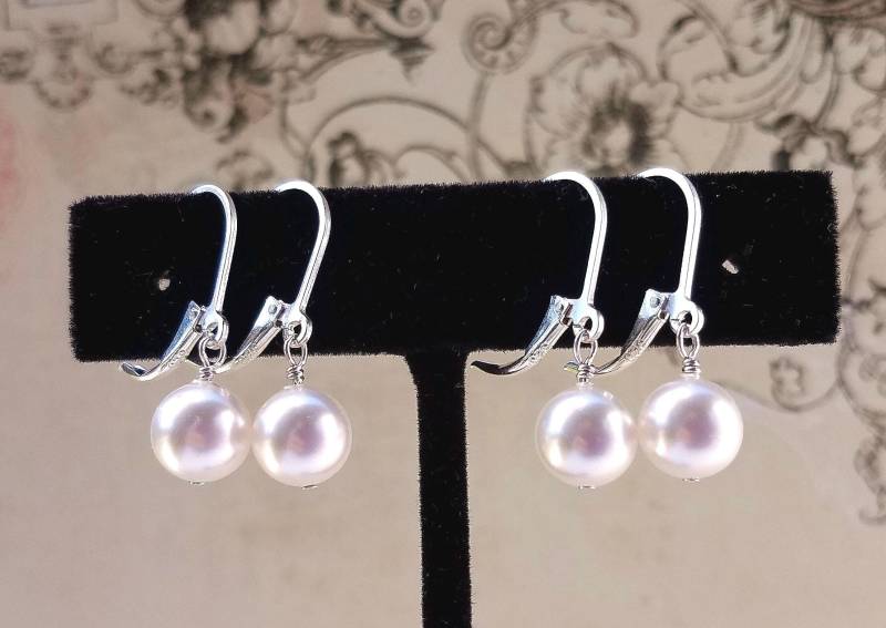 Weiße Kristallperlen Und 1, 5 cm Große Sterling Silber Tropfen Ohrringe - Braut, Brautjungfer, Hochzeit von KeeDesigns