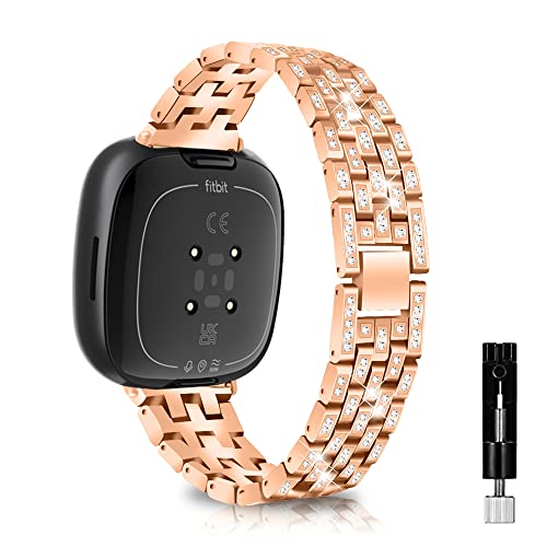 KeeFos Armband Kompatibel mit Fitbit Versa 4/Sense 2/Versa 3/Sense, Diamanten Metallarmband Armbänder Ersatzarmband Uhrenarmband Mädchen Damen für Fitbit Versa 4/Sense 2/Versa 3/Sense - Roségold KeeFos Armband Kompatibel mit Fitbit Versa 4/Sense 2/Versa 3/Sense, Diamanten Metallarmband Armbänder Ersatzarmband Uhrenarmband Mädchen Damen für Fitbit Versa 4/Sense 2/Versa 3/Sense - Roségold von KeeFos