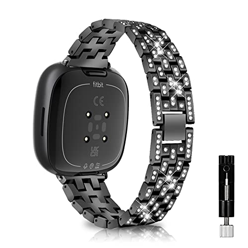 KeeFos Armband Kompatibel mit Fitbit Versa 4/Sense 2/Versa 3/Sense, Diamanten Metallarmband Armbänder Ersatzarmband Uhrenarmband Mädchen Damen für Fitbit Versa 4/Sense 2/Versa 3/Sense - Schwarz KeeFos Armband Kompatibel mit Fitbit Versa 4/Sense 2/Versa 3/Sense, Diamanten Metallarmband Armbänder Ersatzarmband Uhrenarmband Mädchen Damen für Fitbit Versa 4/Sense 2/Versa 3/Sense - Schwarz von KeeFos