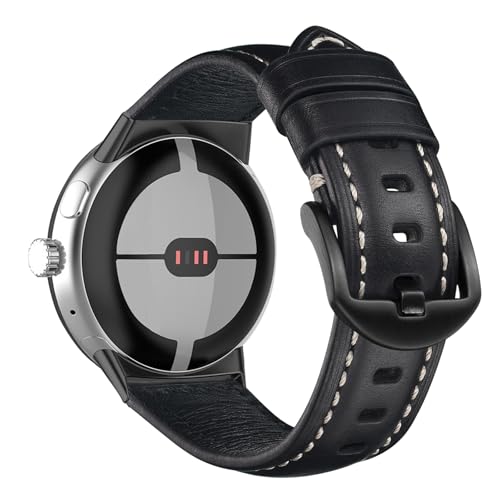 KeeFos Armband Kompatibel mit Google Pixel Watch 3 45mm, Herren Damen Uhrenarmband, Leder Ersatzarmband für Google Pixel Watch 3 45mm - Schwarz von KeeFos