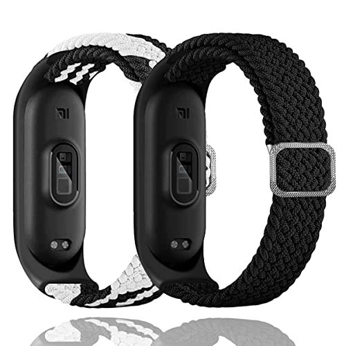 Keecuty 2 Stück Nylon Armband für Mi Band 6/5 / 4/3 Armband Elastisches Stoff Geflochten Weichem Nylon Sport Armbänder Elastizität Atmungsaktive Erweiterbar Uhrenarmband für Mi Band 6/5/4/3-2D von Keecuty