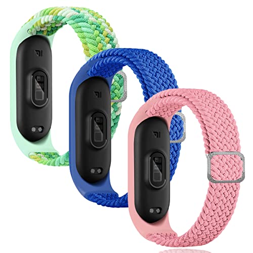 Keecuty 3 Stück Nylon Armband für Mi Band 6/5 / 4/3 Armband Elastisches Stoff Geflochten Weichem Nylon Sport Armbänder Elastizität Atmungsaktive Erweiterbar Uhrenarmband für Mi Band 6/5/4/3- von Keecuty