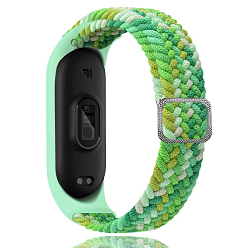 Keecuty Nylon Armband für Mi Band 6/5 / 4/3 Armband Elastisches Stoff Geflochten Weichem Nylon Sport Armbänder Elastizität Atmungsaktive Erweiterbar Uhrenarmband für Mi Band 6/5/4/3-Buntes Grün von Keecuty