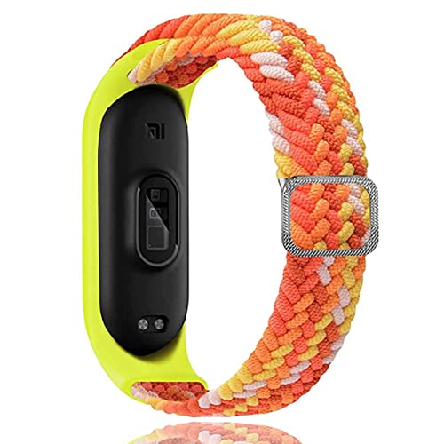 Keecuty Nylon Armband für Mi Band 6/5 / 4/3 Armband Elastisches Stoff Geflochten Weichem Nylon Sport Armbänder Elastizität Atmungsaktive Erweiterbar Uhrenarmband für Mi Band 6/5/4/3-Buntes Orange von Keecuty