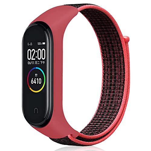 Keecuty Nylon Armband für Xiaomi Mi Band 6/5 / 4/3 & Amazfit Band 5 Armband Verstellbarer Nylon Ersatzarmband kompatibel XiaomiMi Band 6/5/4/3 & Amazfit Band 5 für Frauen Männer (Rötlich schwarz) von Keecuty