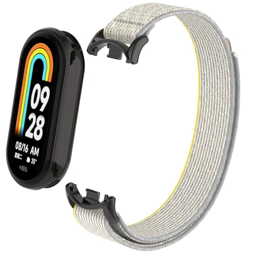 Keecuty Nylon Armband für Xiaomi Mi Band 8 Mit Metallfutter Armband Verstellbarer Nylon Ersatzarmband kompatibel Xiaomi Mi Band 8 für Frauen Männer (Cremefarben) von Keecuty