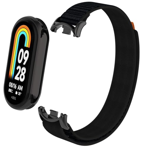 Keecuty Nylon Armband für Xiaomi Mi Band 8 Mit Metallfutter Armband Verstellbarer Nylon Ersatzarmband kompatibel Xiaomi Mi Band 8 für Frauen Männer (Schwarz) von Keecuty