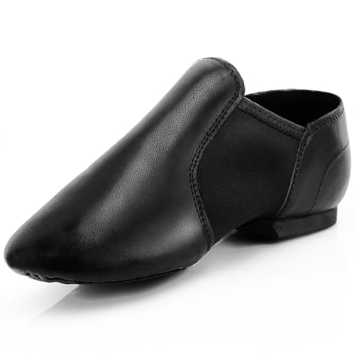 Keemi Schwarze Jazzschuhe für Damen, Leder-Tanzschuhe für Damen und Herren, Unisex, Erwachsene, rutschfester Tanzschuh für Damen (10,5 W/9,5 m), Schwarz, 39 EU von Keemi