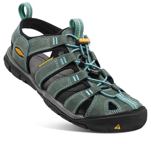 KEEN CLEARWATER CNX LEATHER, Damen Aqua Schuhe, Mehrfarbig (mineral blue/yellow 1014371), 40.5 EU (7.5 UK) von KEEN
