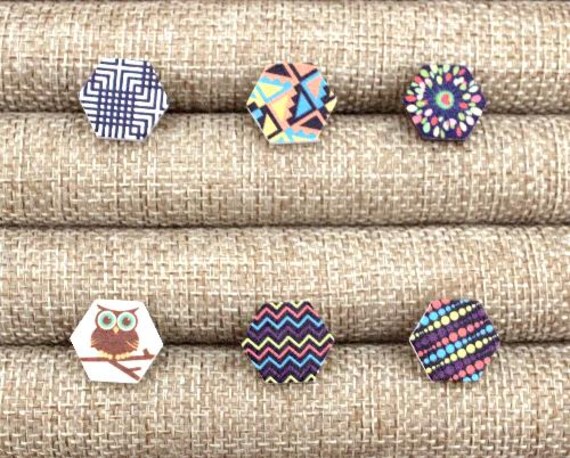 Holz Ohrstecker 16 Mm Hexagon Foto-Cabochon von KeenaraShawn
