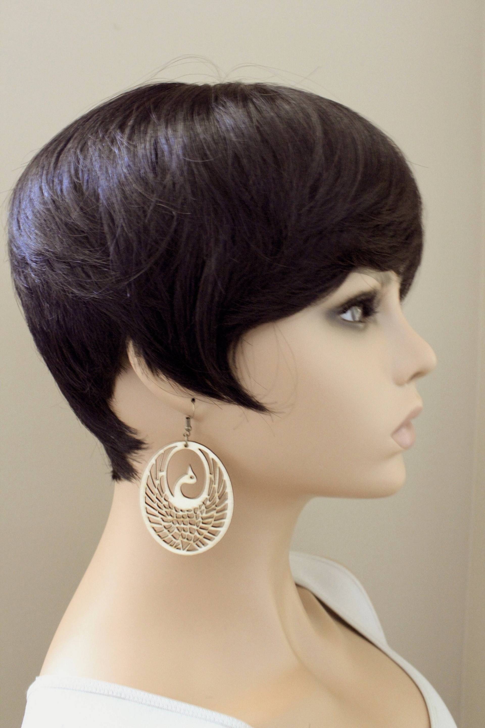 Laser Geschnittene Holzohrringe Ovales Pfau Design, Nickelfrei von KeenaraShawn