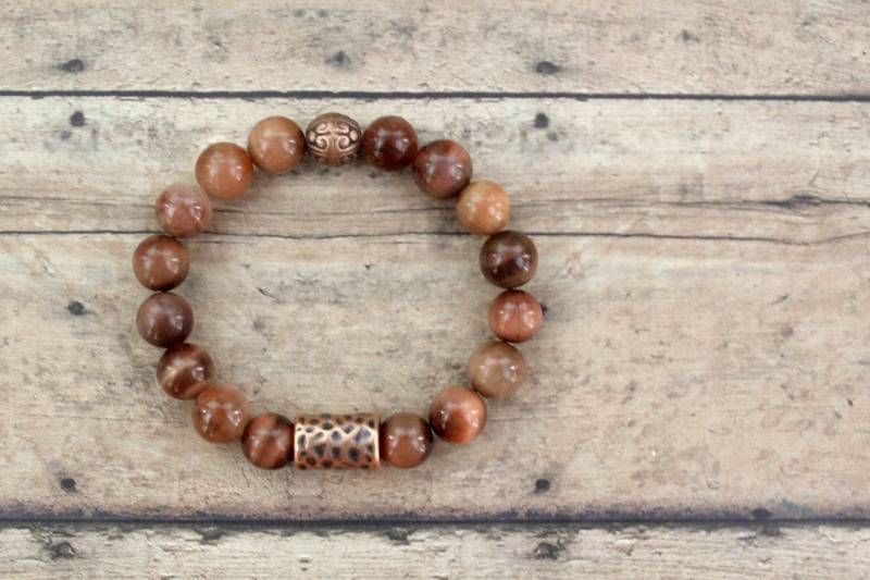 Rost Tigerauge Armband Mit Kupfer Akzenten Unisex von KeenaraShawn