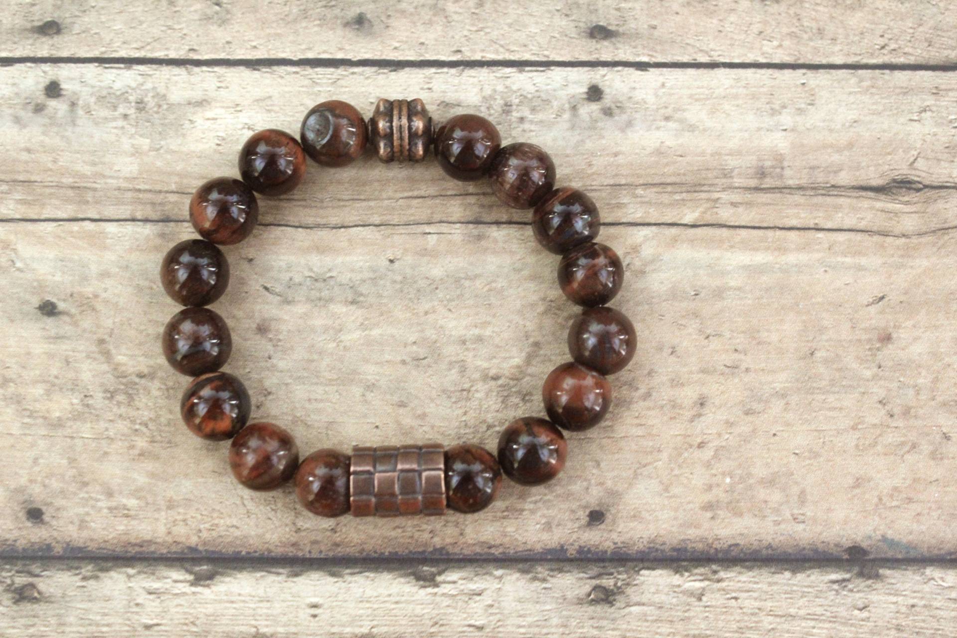 Rotes Tigerauge Armband Mit Kupfer Akzenten Unisex von KeenaraShawn