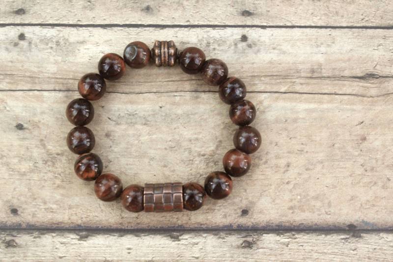 Rotes Tigerauge Armband Mit Kupfer Akzenten Unisex von KeenaraShawn