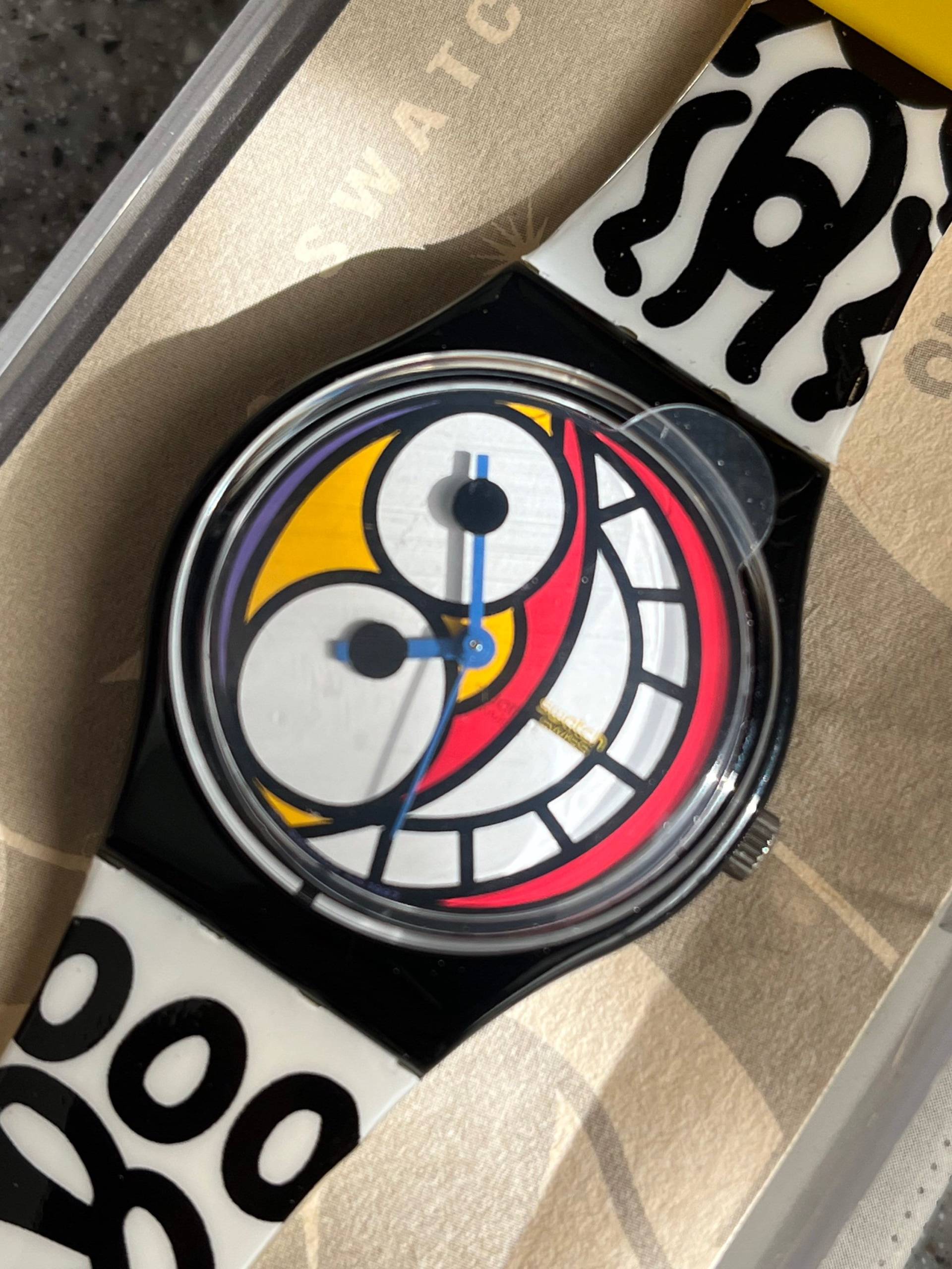 Vintage Swatch Uhr Artist Serie Frühe 90Er Jahre Jak Arnould Limitierte Auflage Mit Poster, Box Und Läuft Batterie Nie Getragen Gb186 von KeenlyDesigned