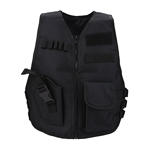 Atmungsaktive Weste, V-Ausschnitt Kinder Weste Schutzweste mit 600D Oxford Tuch Schwarz für Outdoor Jagd Konfrontationstraining Spiele Cosplay(L) von Keenso
