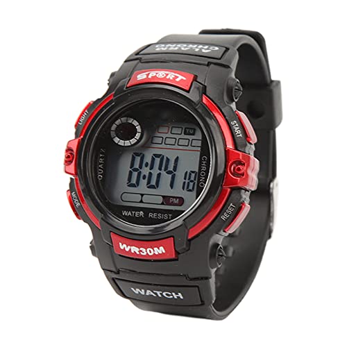 Keenso Leuchtende Sportuhr, Sportuhr mit Niedlichem Design, PU-Armband, LCD-Alarmfunktion, Familien-ABS-Gehäuse (Rot von Keenso