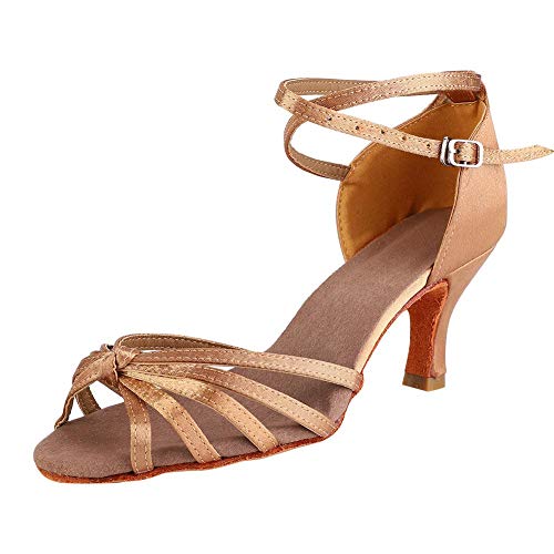 Tanzschuhe Damen Tango Ballsaal Latin Dance Schuhe zum Üben Latin Chacha Soft Bequem(Light Brown 39) von Keenso
