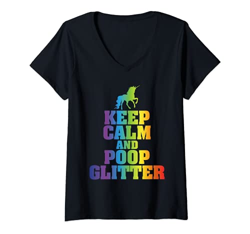 Damen Keep Calm and Poop Glitter Unicorn Fantasy T-Shirt mit V-Ausschnitt Damen Keep Calm and Poop Glitter Unicorn Fantasy T-Shirt mit V-Ausschnitt von Keep Calm and Poop Glitter Unicorn Fantasy