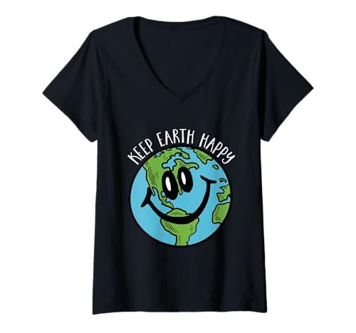 Damen Halte die Erde glücklich — Rette den Planeten, den Weltfrieden, die Umwelt T-Shirt mit V-Ausschnitt Damen Halte die Erde glücklich — Rette den Planeten, den Weltfrieden, die Umwelt T-Shirt mit V-Ausschnitt von Keep Earth Happy Designs
