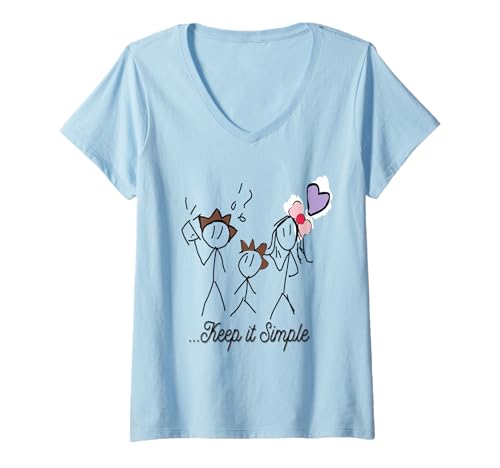 Damen Minimalistisches Stickman-Design mit Inspiring Keep It Simple T-Shirt mit V-Ausschnitt Damen Minimalistisches Stickman-Design mit Inspiring Keep It Simple T-Shirt mit V-Ausschnitt von Keep It simple outfit quote, stick figure Design