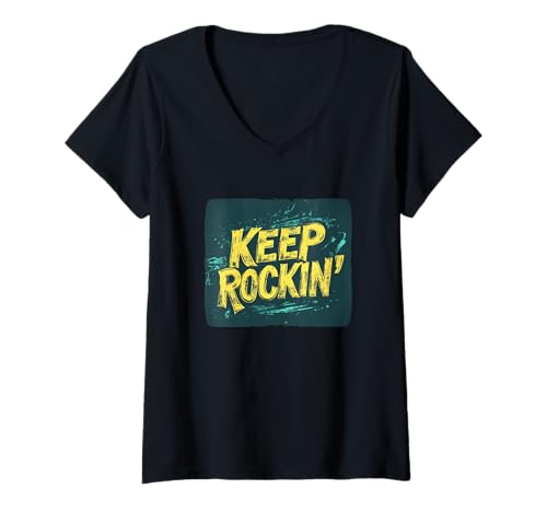 Damen Cooles Keep Rockin' Kostüm für einen rockigen Look T-Shirt mit V-Ausschnitt von Keep Rockin' Outfit