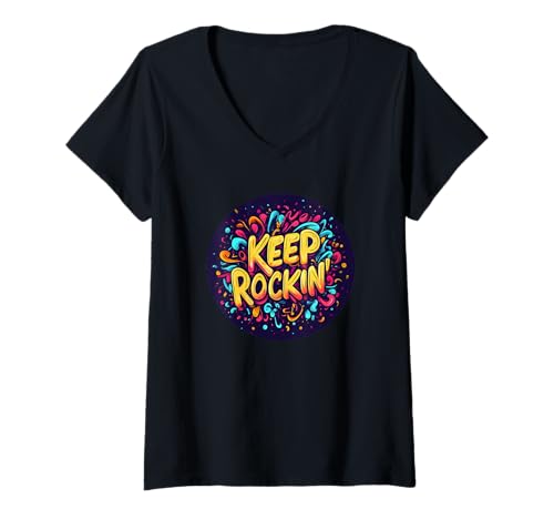 Damen Lustiges Keep Rockin' Speech Kostüm T-Shirt mit V-Ausschnitt von Keep Rockin' Outfit