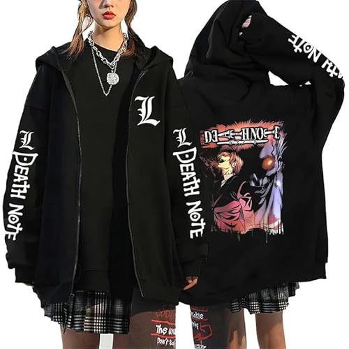 KeepRock Death Note Anime Kapuzenpulli mit Reißverschluss Unisex Casual L-Lawliet gedruckt Sweatshirt mit Reißverschluss Y2k Jacke von KeepRock