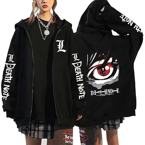 KeepRock Death Note Anime Kapuzenpulli mit Reißverschluss Unisex Casual L-Lawliet gedruckt Sweatshirt mit Reißverschluss Y2k Jacke von KeepRock