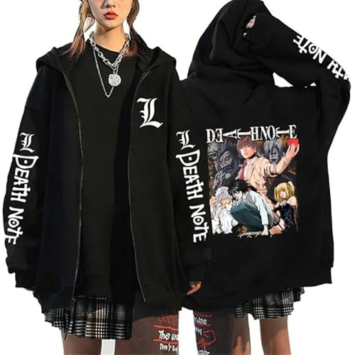 KeepRock Death Note Anime Kapuzenpulli mit Reißverschluss Unisex Casual L-Lawliet gedruckt Sweatshirt mit Reißverschluss Y2k Jacke von KeepRock