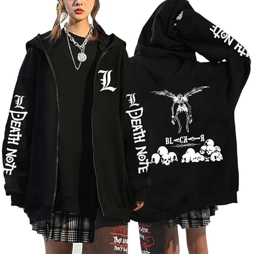 KeepRock Death Note Anime Kapuzenpulli mit Reißverschluss Unisex Casual L-Lawliet gedruckt Sweatshirt mit Reißverschluss Y2k Jacke von KeepRock