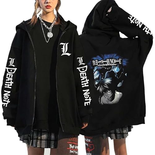 KeepRock Death Note Anime Kapuzenpulli mit Reißverschluss Unisex Casual L-Lawliet gedruckt Sweatshirt mit Reißverschluss Y2k Jacke von KeepRock