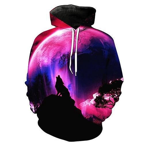 KeepRock Herren Wolf 3D Gedruckt Kapuzenpullover Personalisierte Grafik Pullover Langarm Kapuzen Sweatshirt Pullover von KeepRock