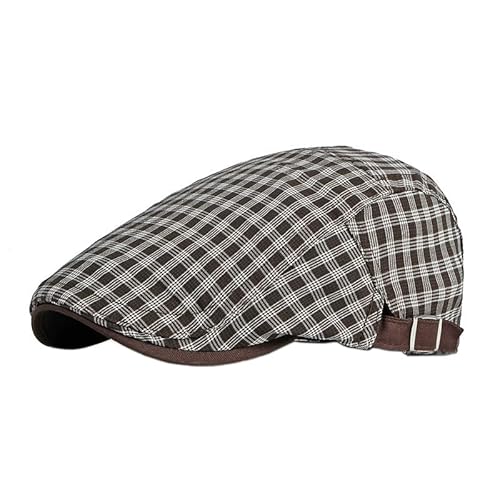 KeepSa Baumwolle Kariertes Schiebermütze Flatcap Herren & Damen - Schirmmützen Gatsby Ivy Newsboy Cap - Unisex Atmungsaktiv Vintage Verstellbare Cabbie Cap von KeepSa