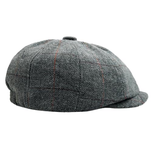 KeepSa Herren Schirmmütze,8 Panel Newsboy Stil,Peaky Fischgräten Tweed Schiebermütze, Retro Flat Cap Gatsby Mütze Golf Cap von KeepSa