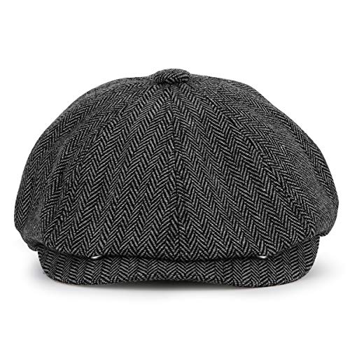 KeepSa Newsboy Stil Tellermütze Schirmmütze Herren Damen - 8 Panel Peaky Fischgräten Tweed Retro Schiebermütze Schlägermütze Gatsby Cap - 61cm, Grau von KeepSa