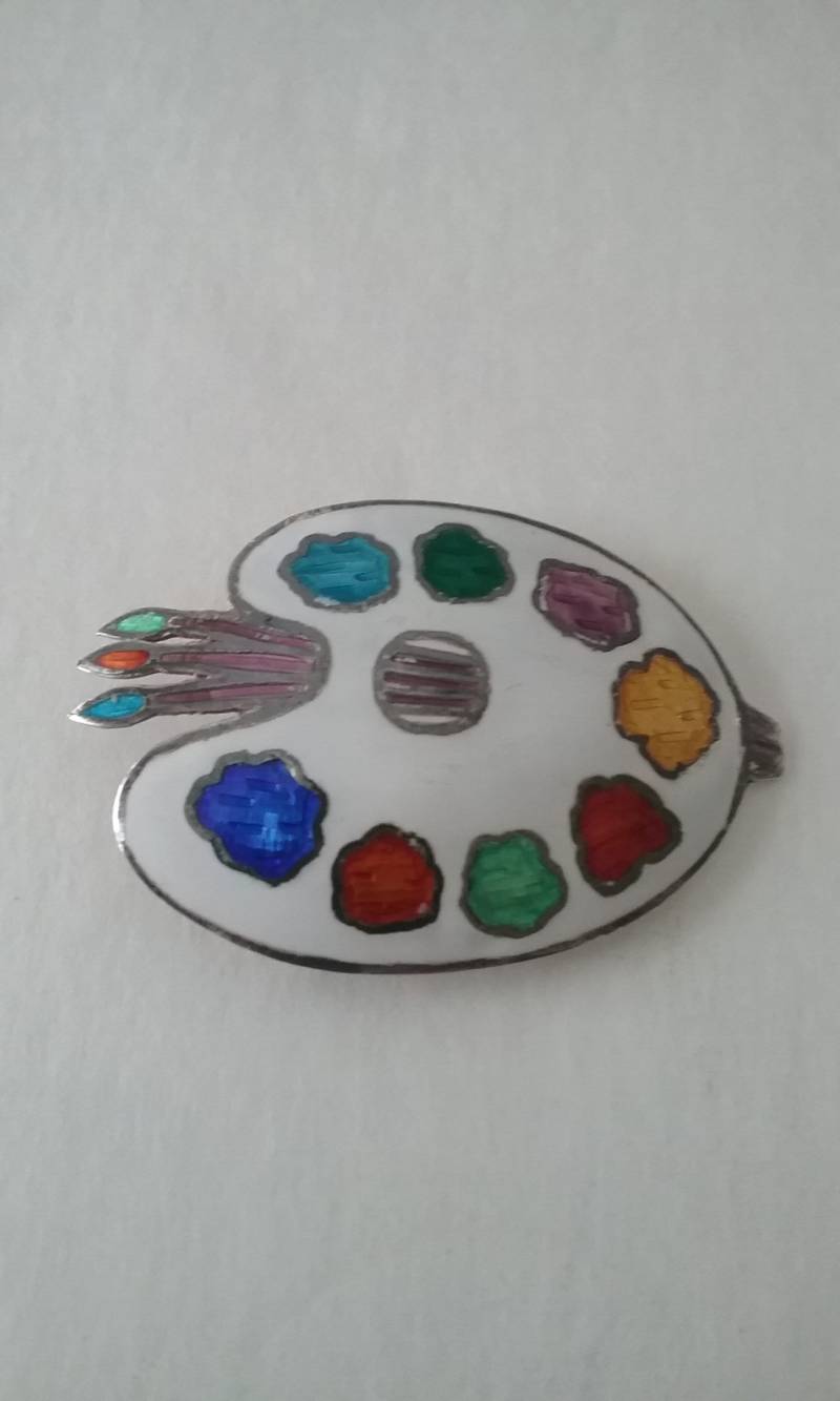 Emaillierte Maler Palette Sterling Silber Pin von KeepersFindersFinds