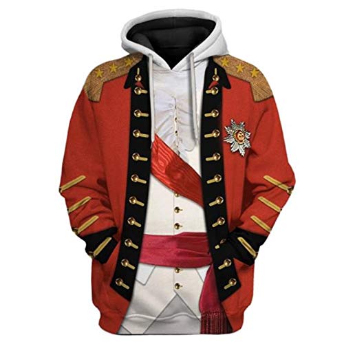 Historische Figur 3D-Druck Kapuzenpullover Colonial King Cosplay Kostüm Armee Uniform Sweatshirt von Keephen