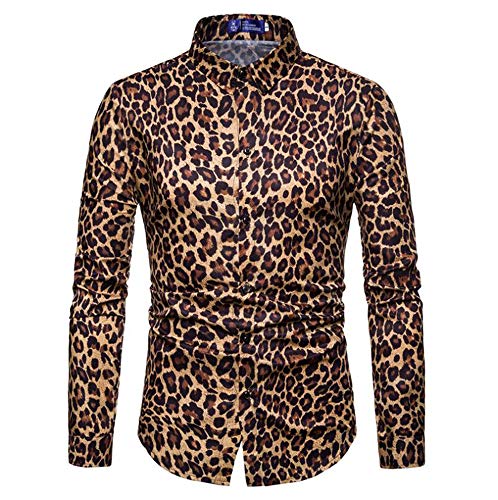 Keephen Herren Stilvolle Casual Leopard Print Slim Fit Hemd Retro Langarm-Hemd von Keephen