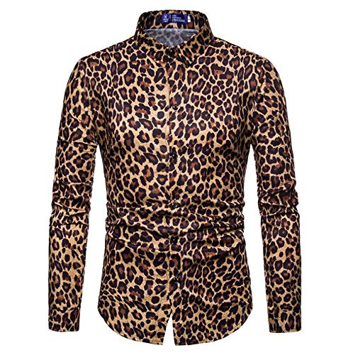 keephen Herren Stilvolle Casual Leopard Print Slim Fit Hemd Retro Langarm-Hemd von keephen