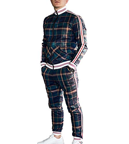 keephen Herren Trainingsanzüge Tops + Hosen Diagonal Plaid Pattern Zip Up Jacken Anzug von keephen