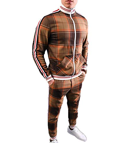 Keephen Herren Trainingsanzüge Tops + Hosen Diagonal Plaid Pattern Zip Up Jacken Anzug von Keephen